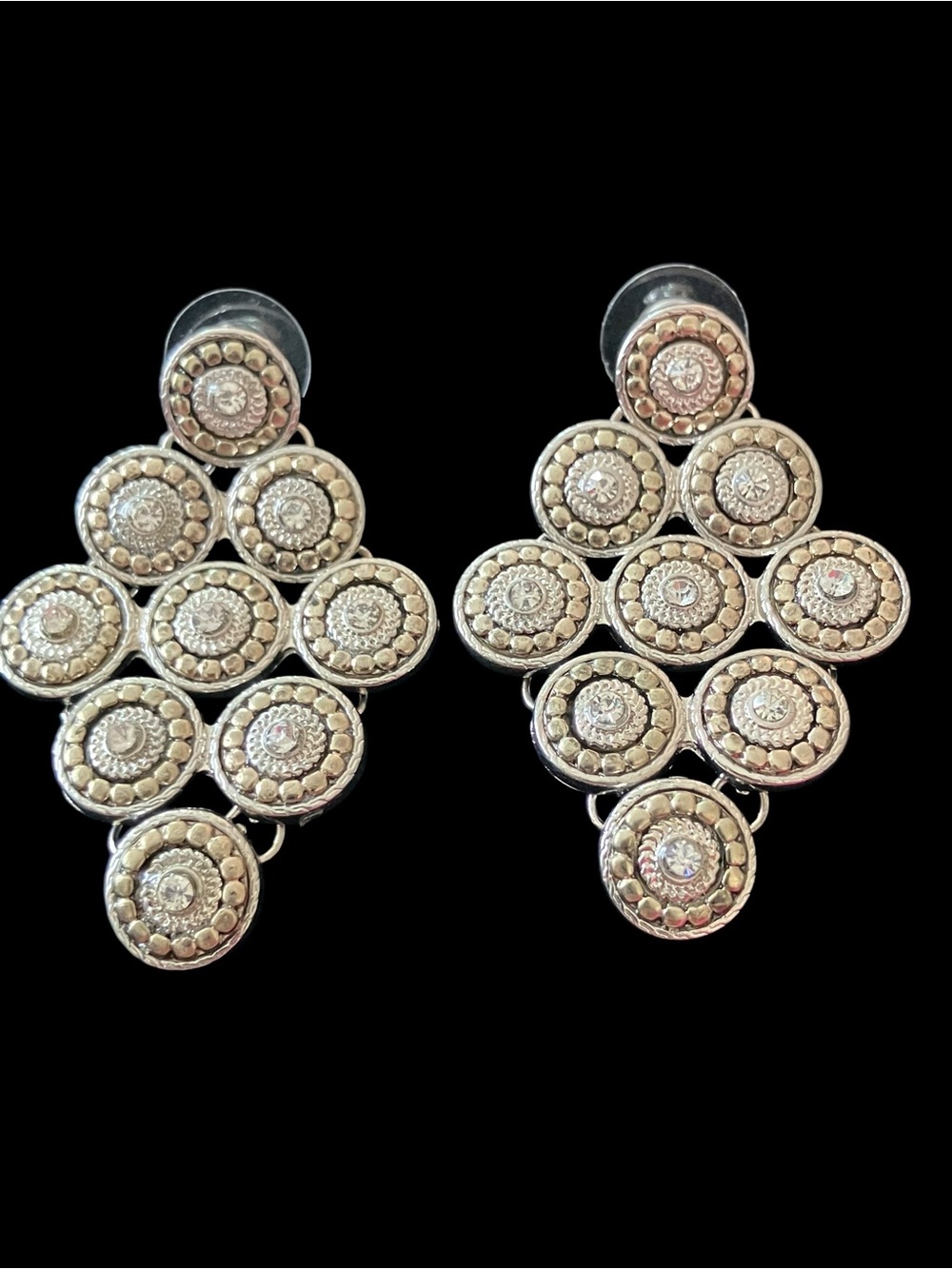 Eclat 2006 Swarovski Crystal Earrings Silver Gold Tone Statement Dangle 2.5"